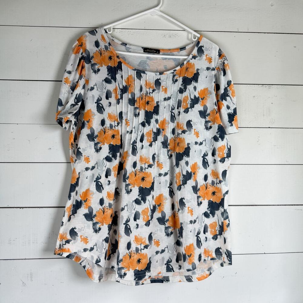 Ofeefan Floral Short Sleeve Top XL Pleated Front Casual Boho
